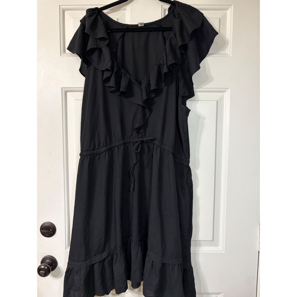 Old Navy | Plus size Ruffle Off-Shoulder Drop Waist Dress | 4X || Black|